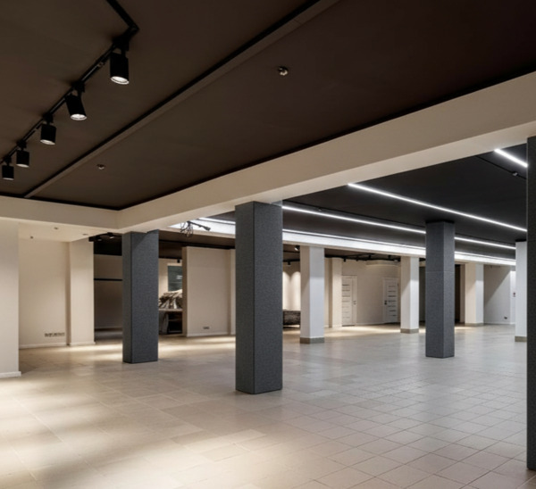 Leeg kantoor met akoestische steunpilaren